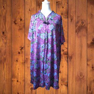 Lady Camille Women's Large Short Sleeve Floral Nightgown Partial Zip Vintage